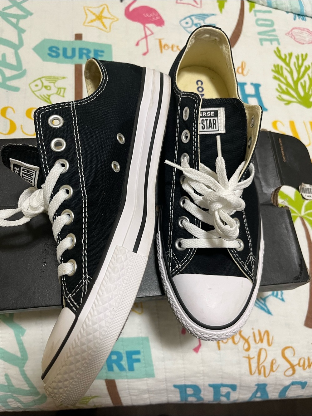 Converse Men’s Low Top Sneakers - Black & White - Picture 2 of 7